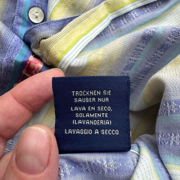 Robert Graham Shirt Mens Stripe Flip Cuff Button Up Floral Embroidered Sz XL - Picture 12 of 15